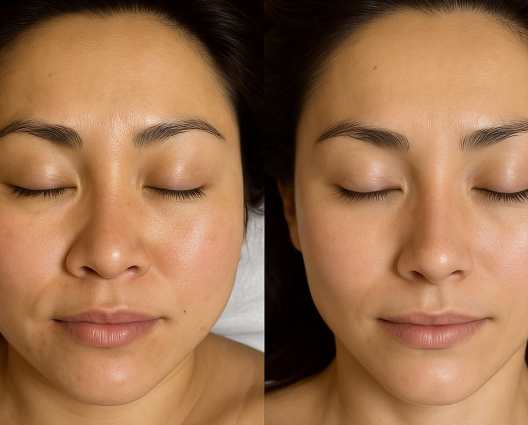 Before and after Instant Glow Facial Massage at Get Set Glow Zürich